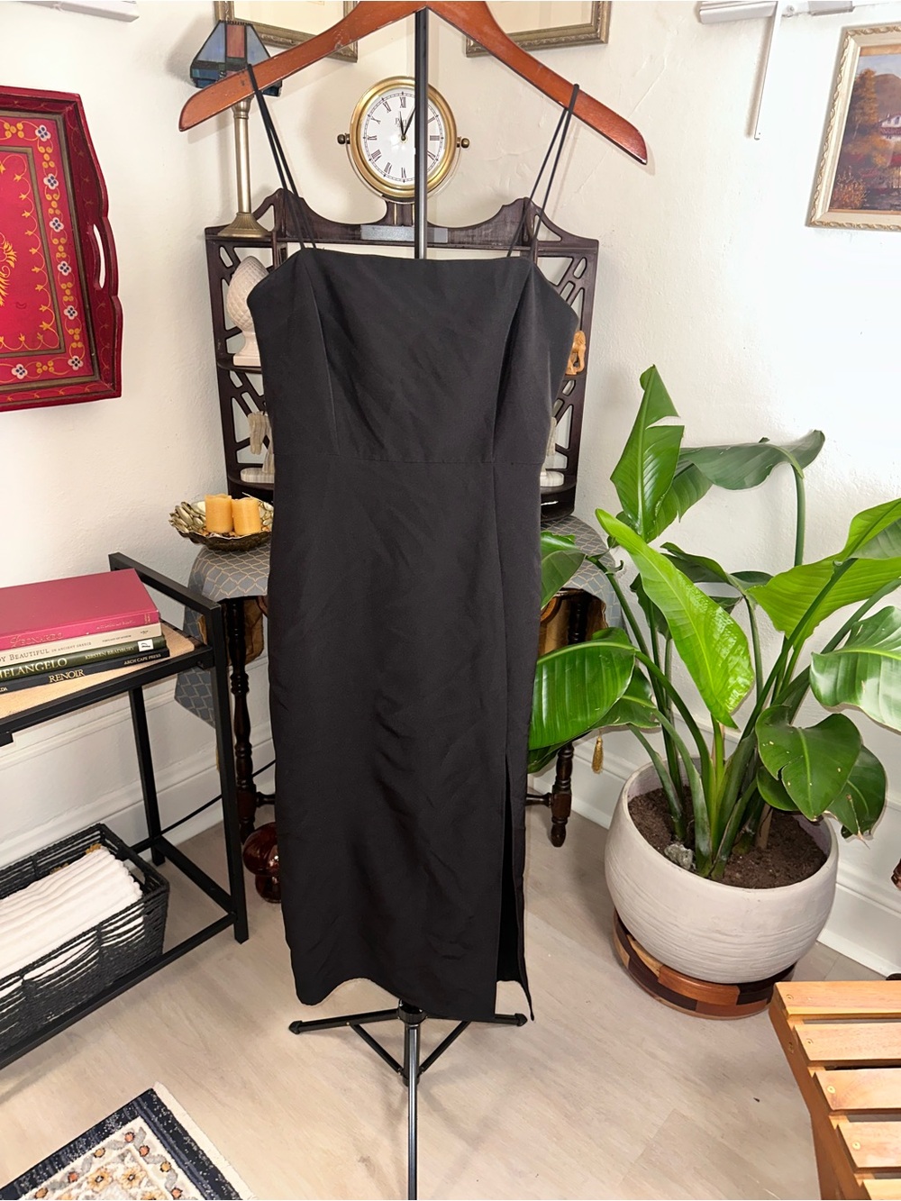 Zara Black Spaghetti-Strap Midi Dress
